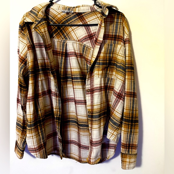 Flannel Fashion!! Brown flannel, long sleeve, plaid, xs - Picture 1 of 2
